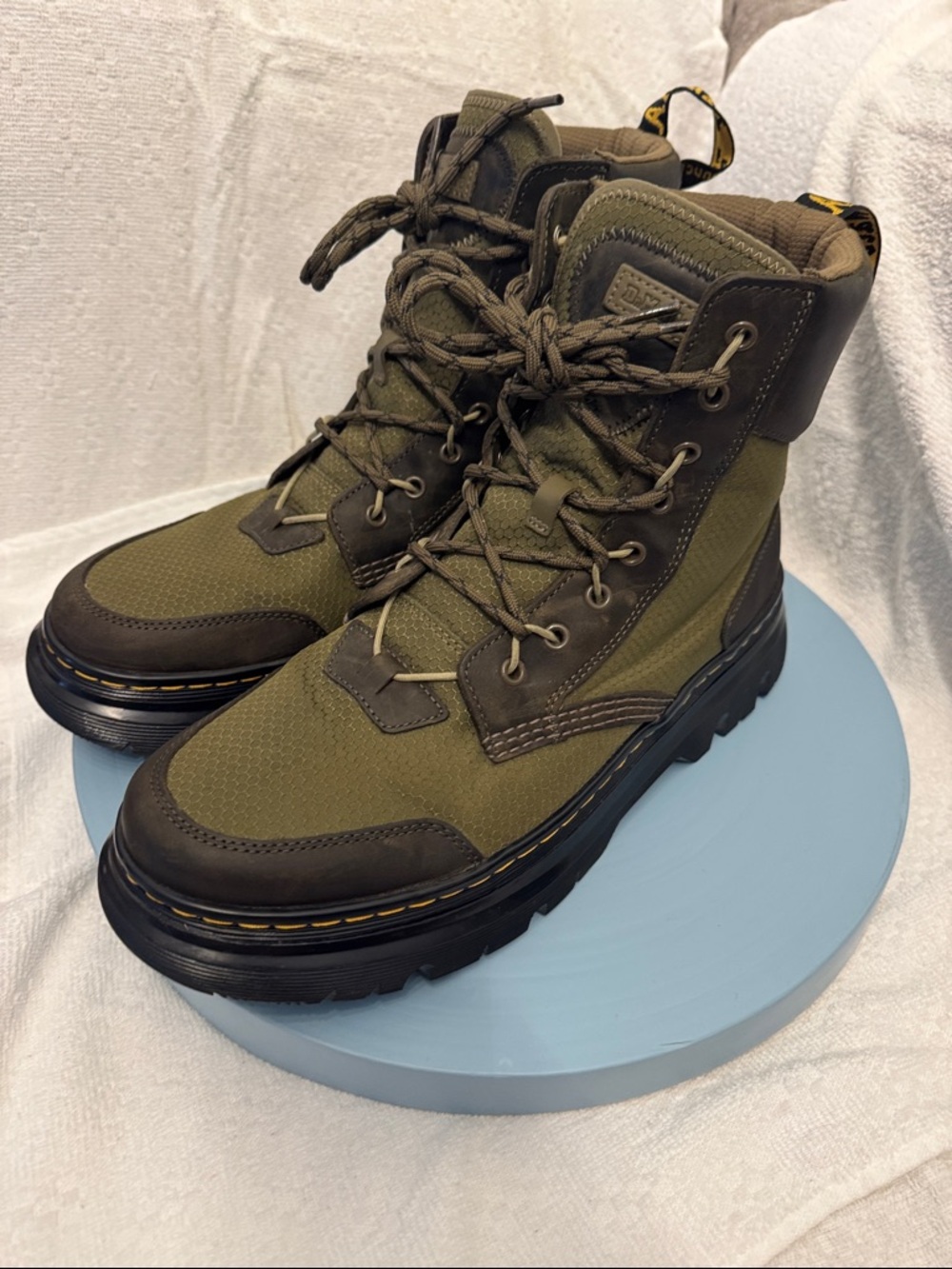 Dr. Martens Tarik Olive Green and Brown Lace-Up Combat Boots - Picture 3 of 6